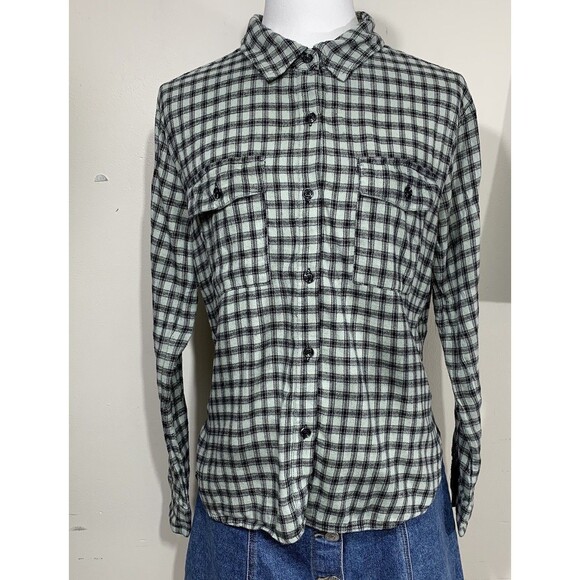 Copper Key Women’s Plaid Flannel Shirt XS Mint Green Black Long Sleeve Button Up - Picture 1 of 8